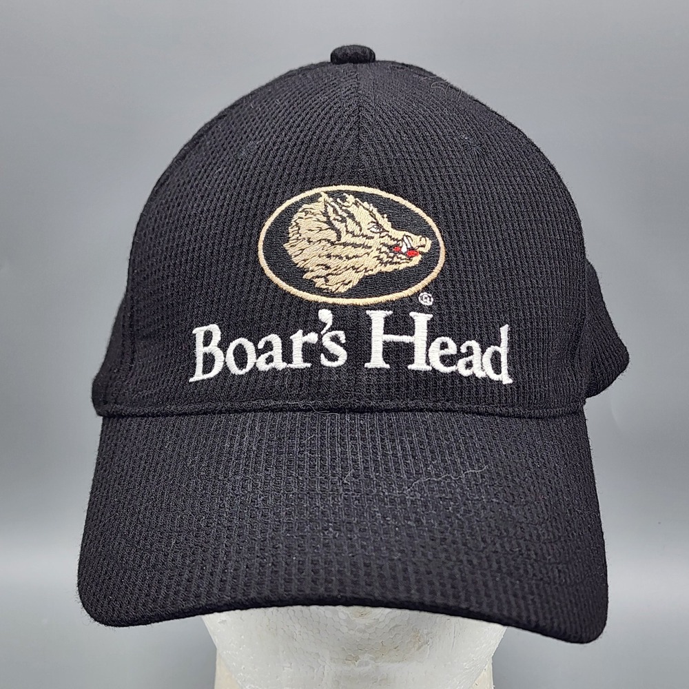Barker Gear Baseball Cap Mens S/M Black Boars Head Embroidered Ribbed Hat